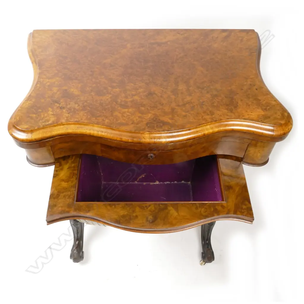 A quality Victorian burr walnut fold-over top games table Image 1++