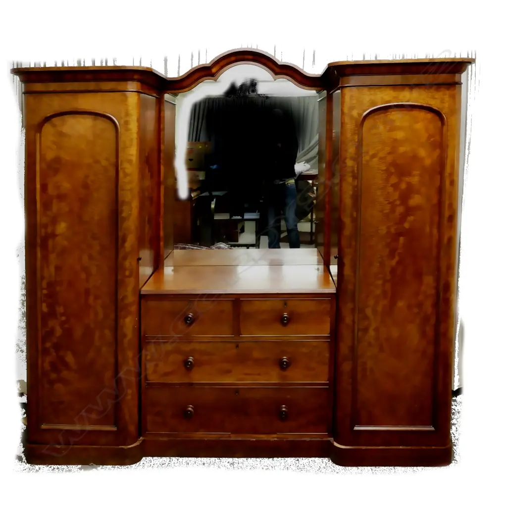 A quality Victorian flame mahogany combination wardrobe/dressing chest Image 1++