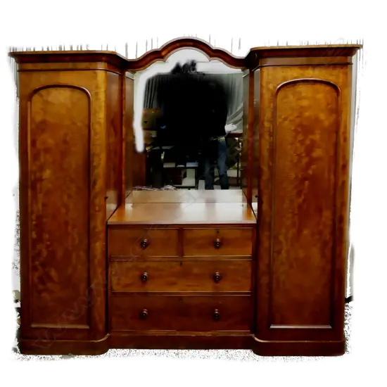 A quality Victorian flame mahogany combination wardrobe/dressing chest