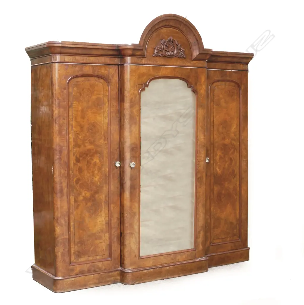 A Victorian burr walnut breakfront wardrobe Image 1++