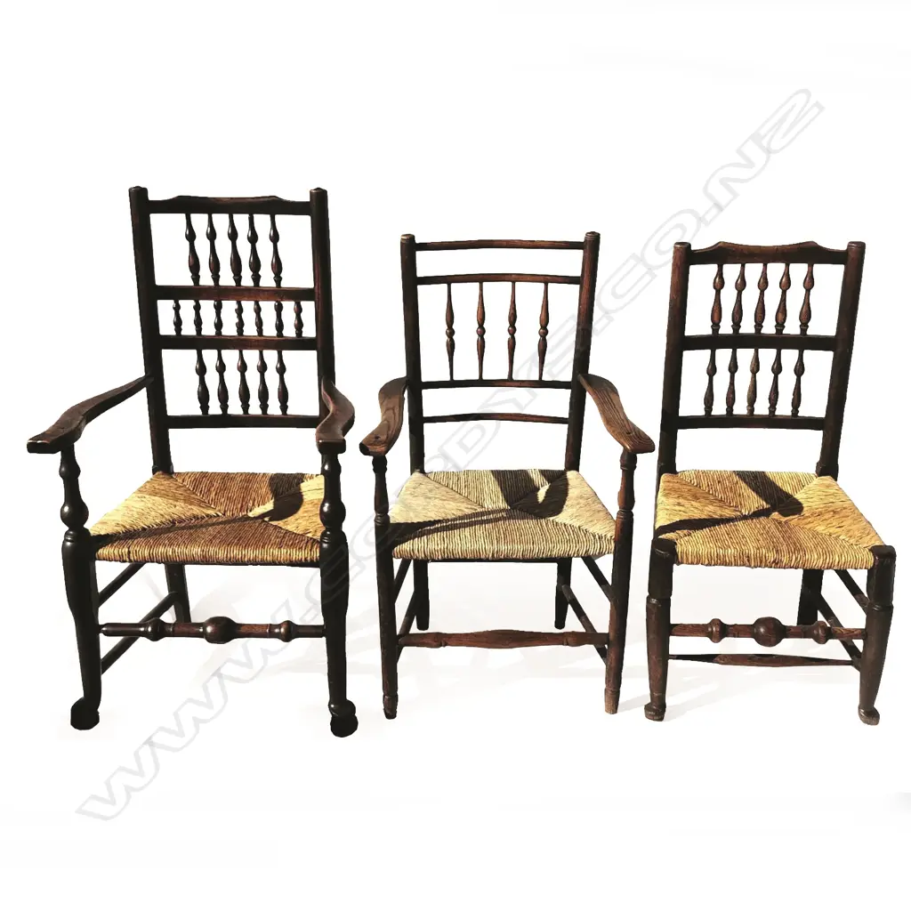A set of eight antique English oak spindle-back country chairs Image 1++