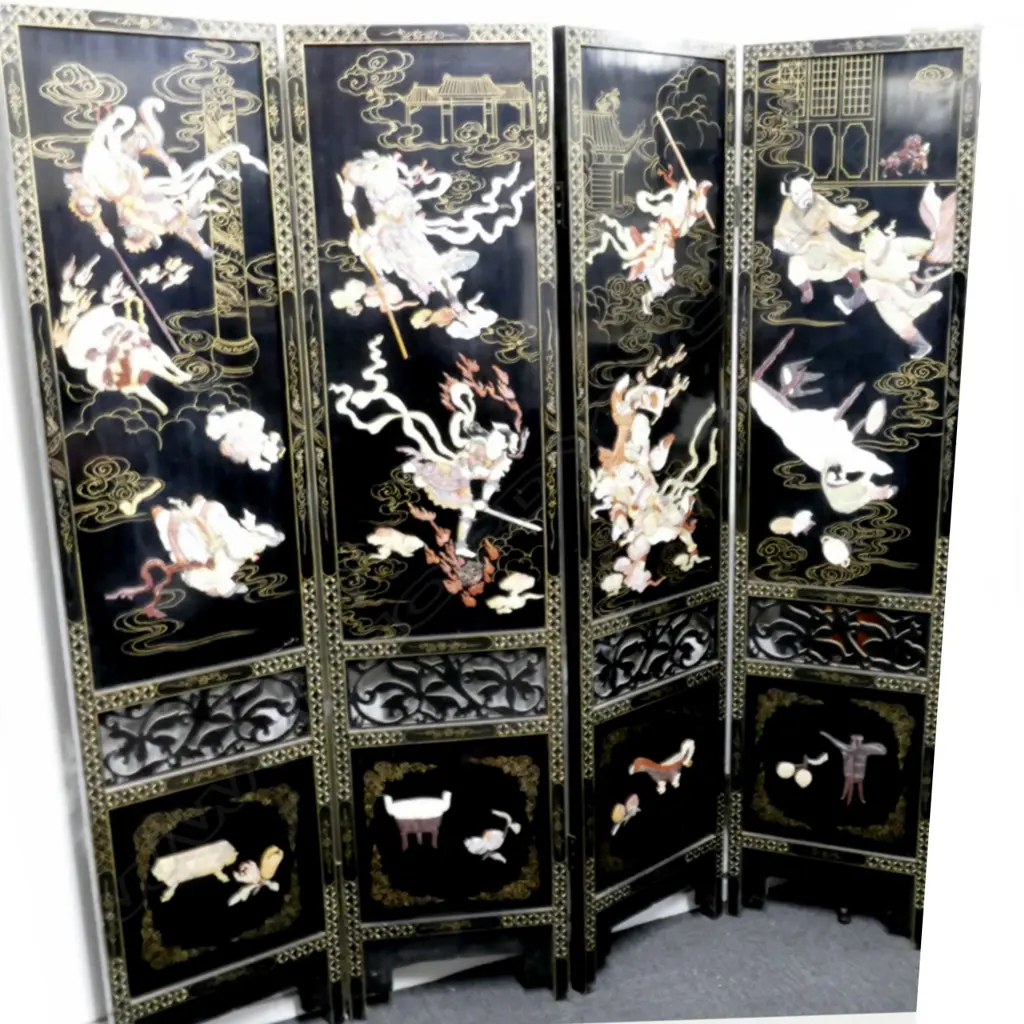 A Japanese four-fold black lacquer screen Image 1++