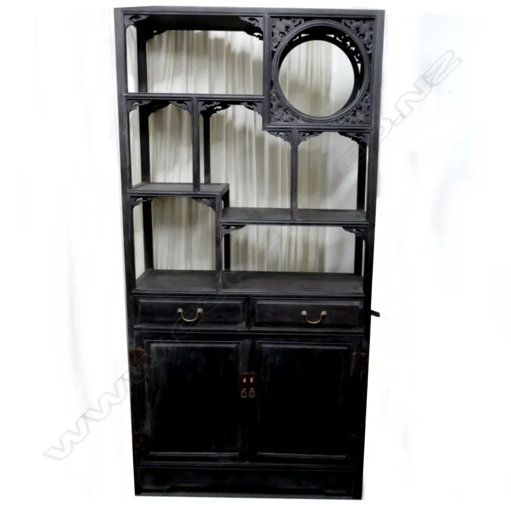 A pair of old Chinese blackwood display cabinets Image 1++