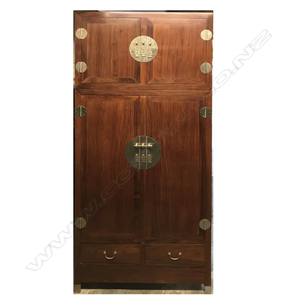 A pair of modern Chinese rosewood tall cabinets Image 1++