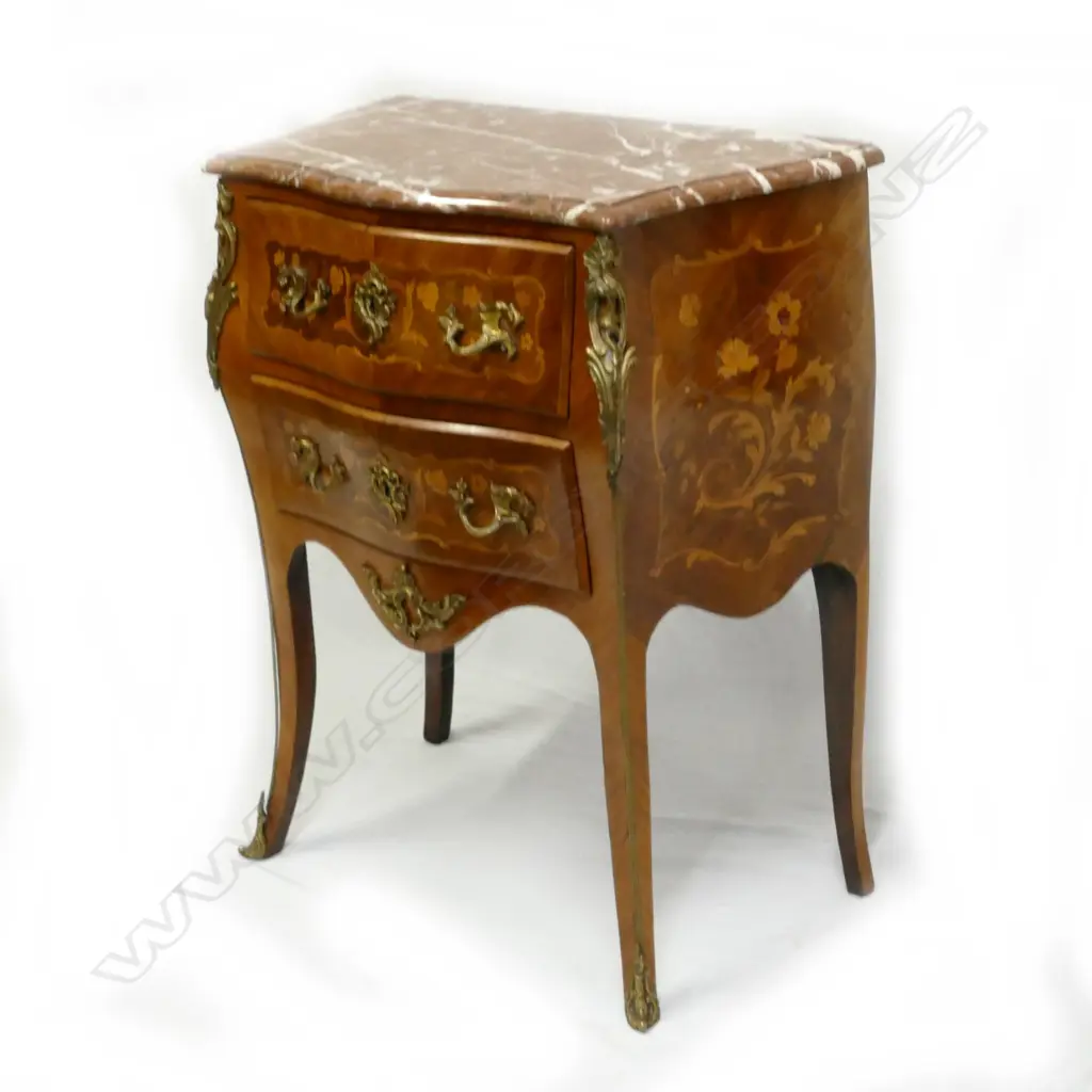A French marble top two-drawer bombe commode Image 1++