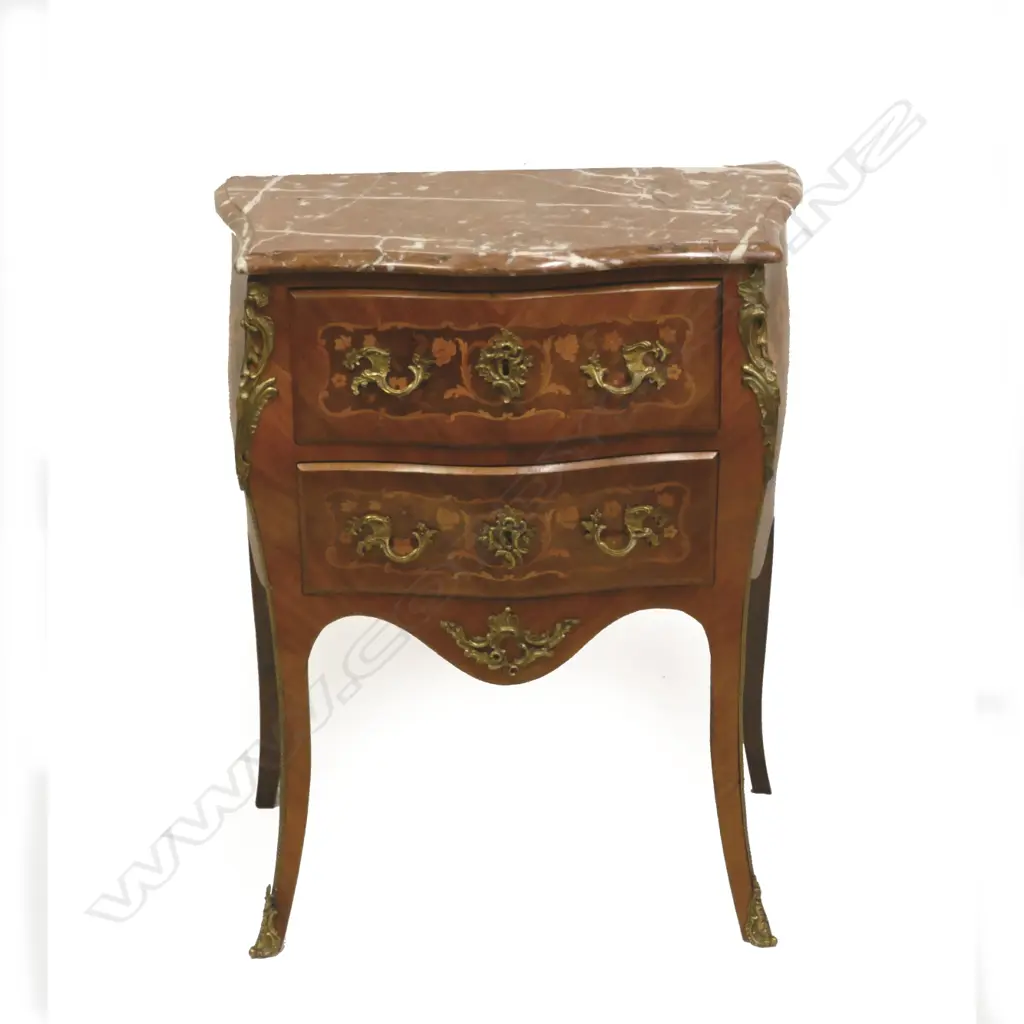 A French marble top two-drawer bombe commode Image 1++