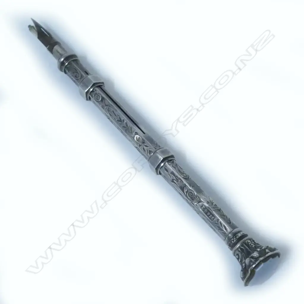 Silver combination sliding dip pen and pencil Image 1++
