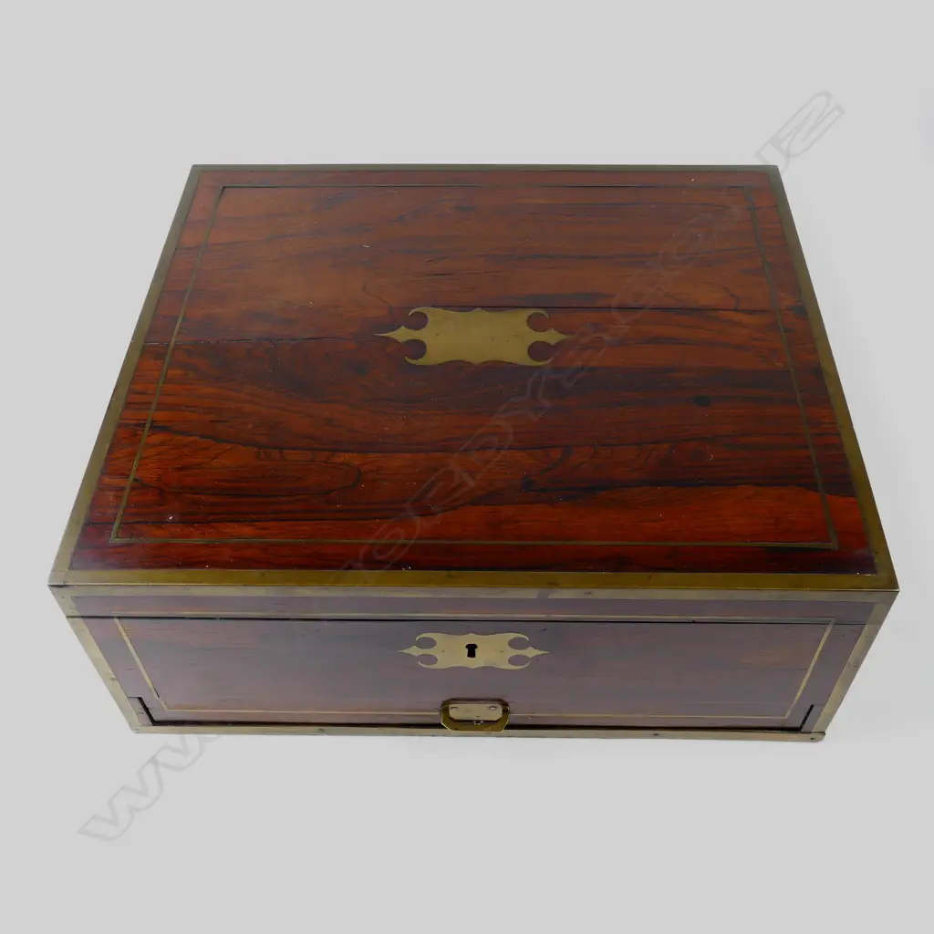 A 19thC brass bound rosewood writing box Image 1++