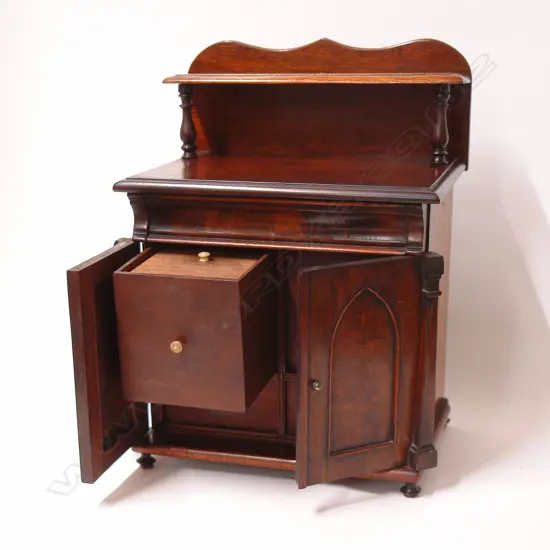 A rare William IV mahogany miniature chiffonier tea caddy