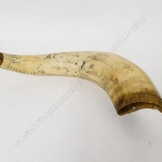 A 19thC scrimshaw powder horn
