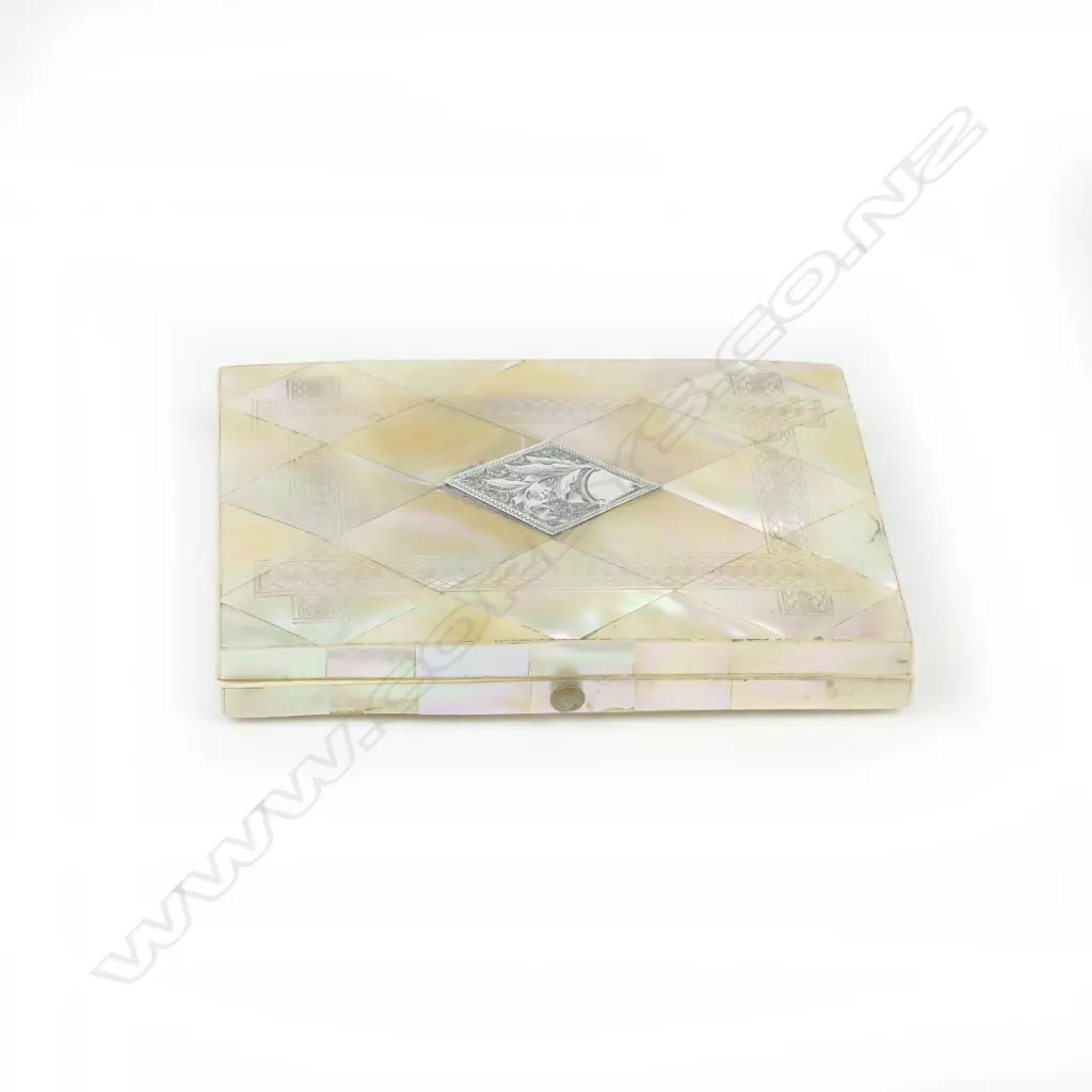 A Victorian mother-of-pearl and silver card case Image 1++