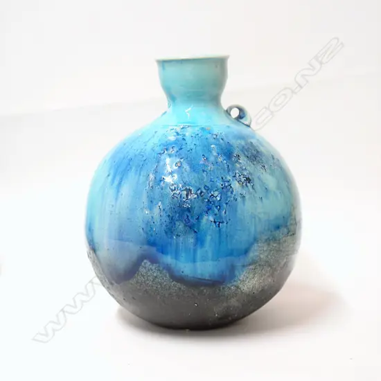 Ian Firth blue gloss glazed spherical vase
