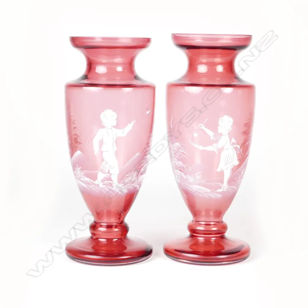 A pair of Mary Gregory cranberry glass vases Image 1++