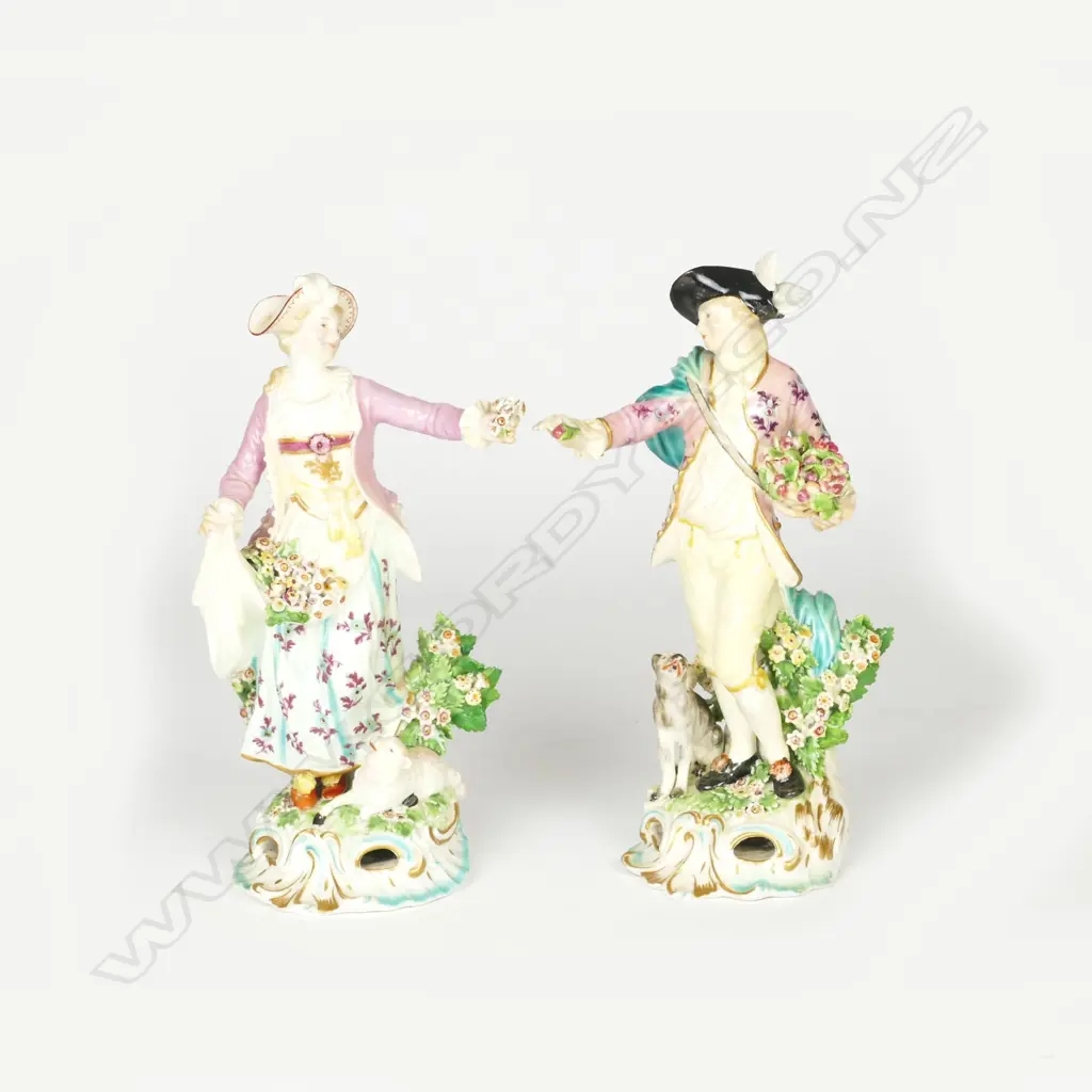 A pair of 18th century Derby figures of the Dresden Shepherd and Shepherdess Image 1++