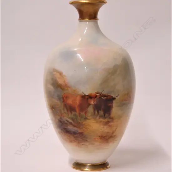 A 1911 Royal Worcester vase painted with Highland Cattle by Harry Stinton