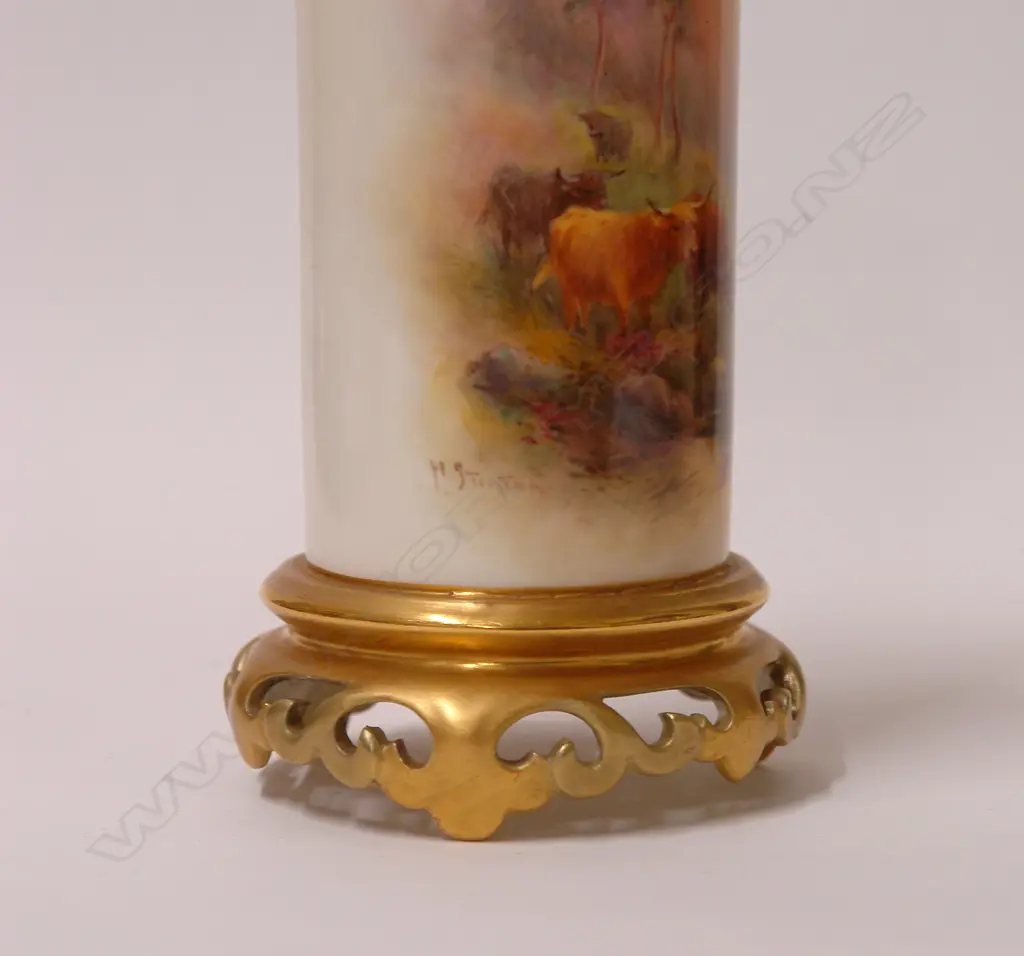 A 1930s Royal Worcester Highland Cattle painted cylinder vase by Harry Stinton Image 1++
