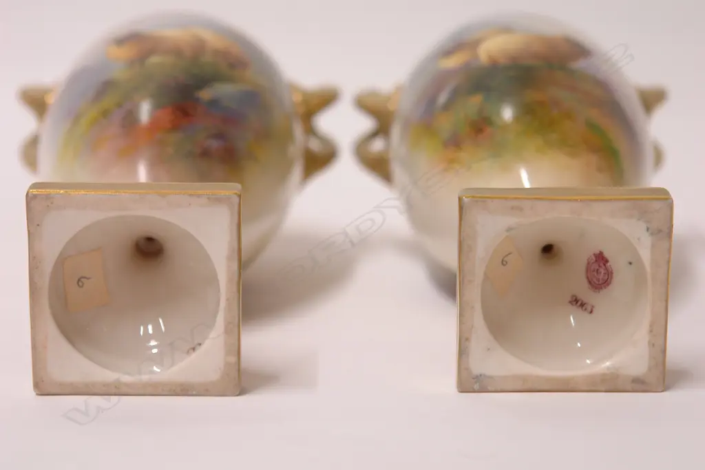 A rare pair of Edwardian Royal Worcester Black Face Sheep urn vases by E. Barker Image 1++