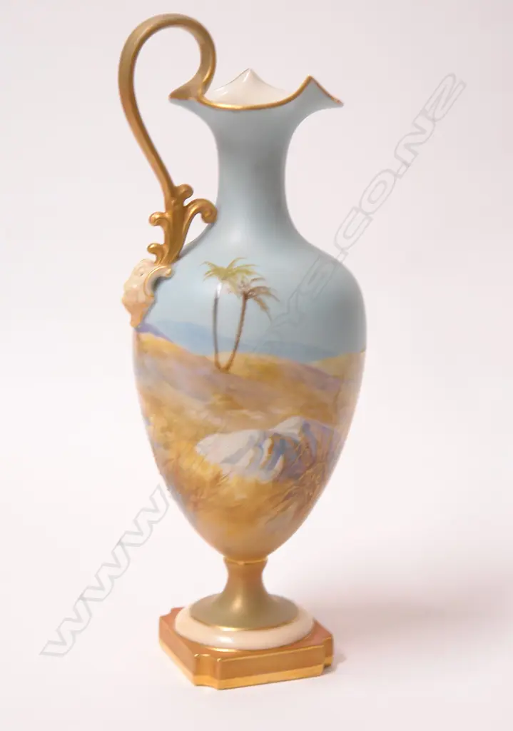 A 1911 Royal Worcester ewer jug exquisitely painted with storks by Walter Powell Image 1++