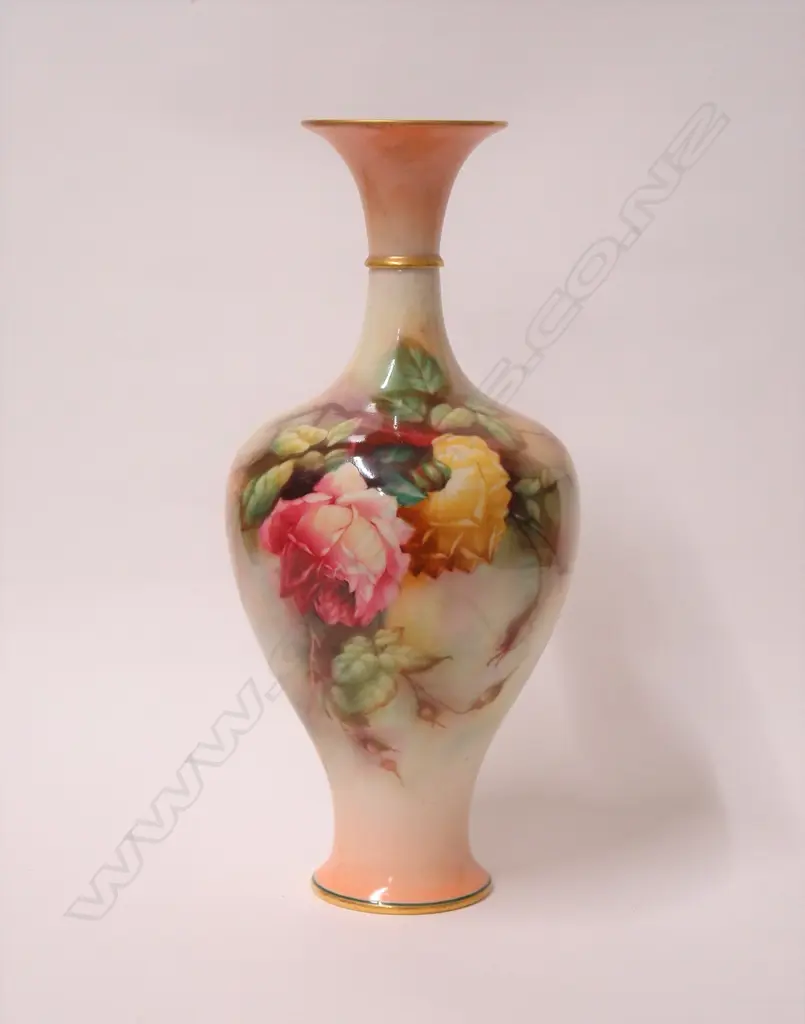 An early 20thC Royal Worcester baluster rose painted vase Image 1++
