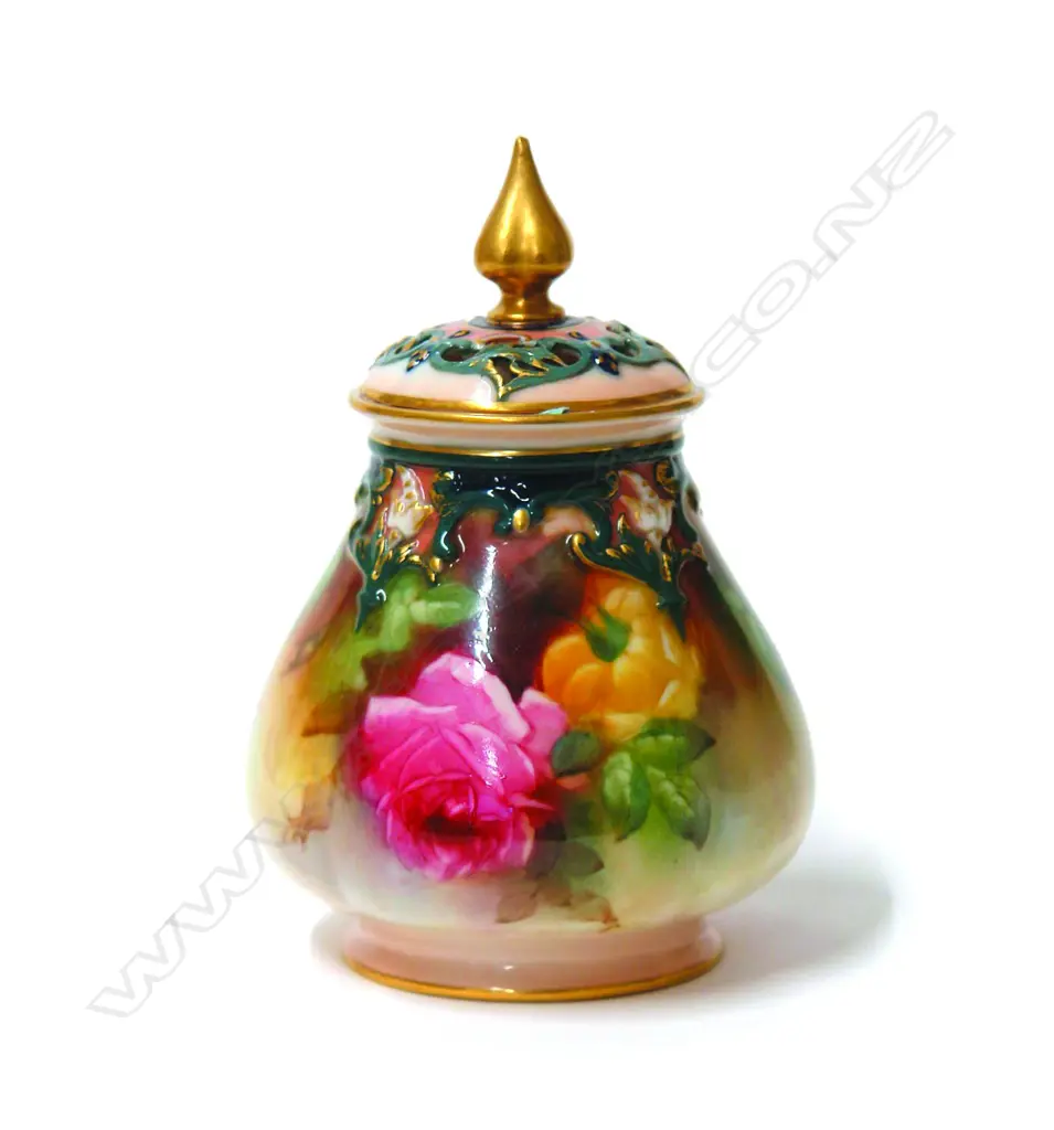 A 1910 Royal Worcester rose painted potpourri Image 1++