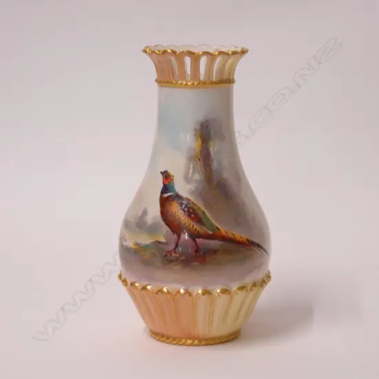 An Edwardian Royal Worcester hand painted Pheasant vase by James Stinton