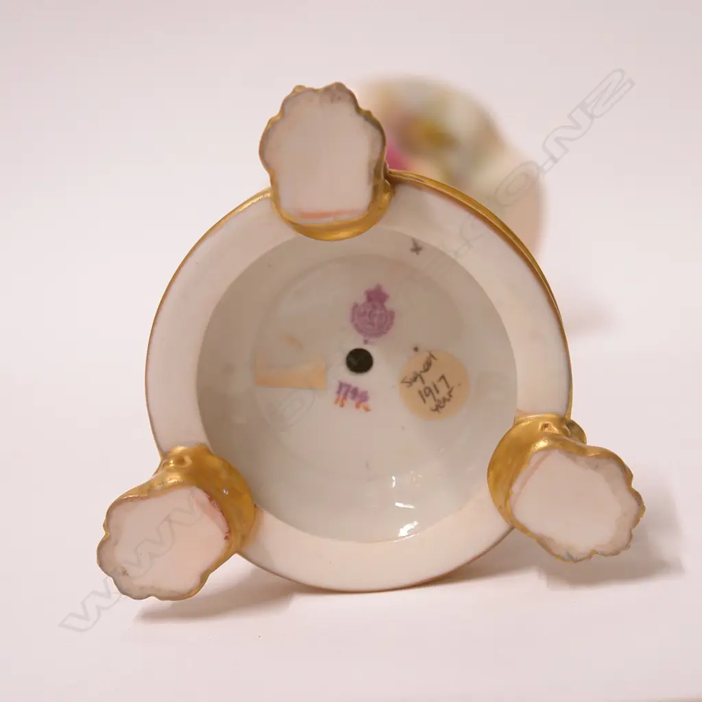 An early 20thC Royal Worcester trumpet vase painted with roses by Kitty Blake Image 1++