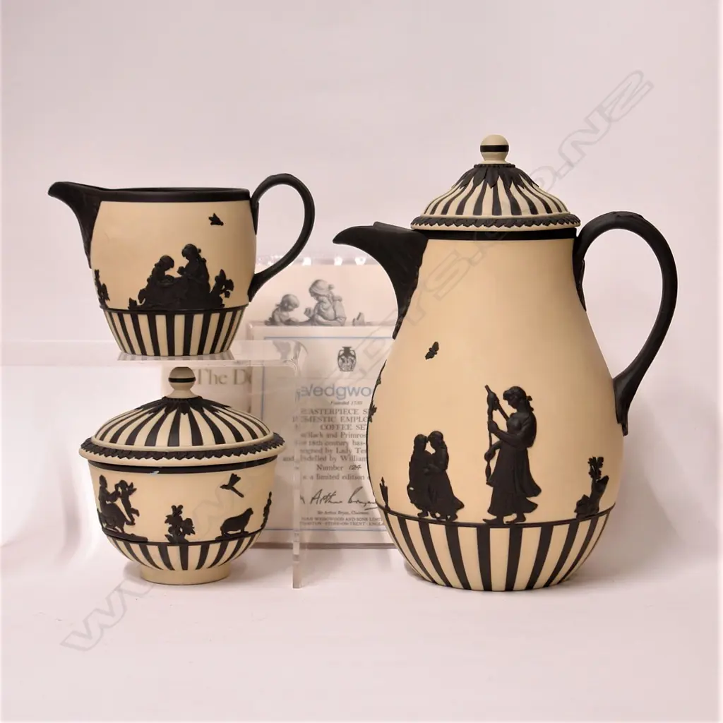A c.1980s Wedgwood 'Masterpiece Series Domestic Employment Coffee Set' Image 1++