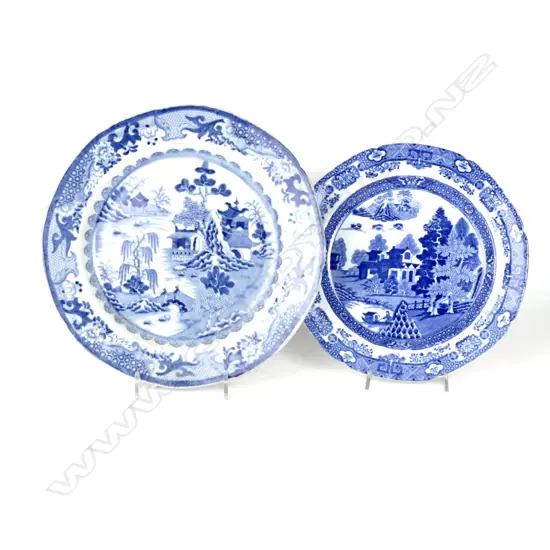 Two early 19thC English blue and white porcelain plates
