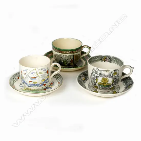 Three over-size cups and saucers