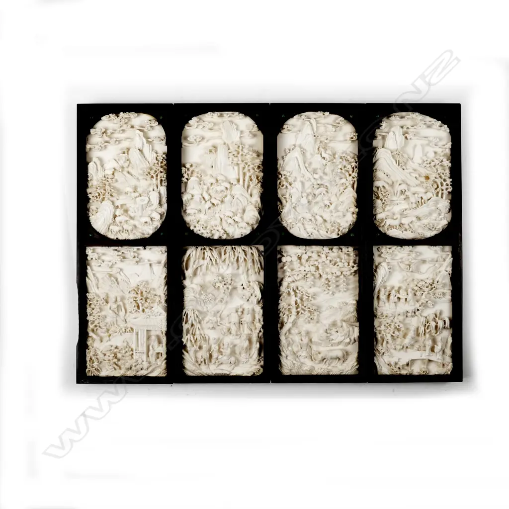 An extremely rare set of eight Chinese ivory panels Image 1++