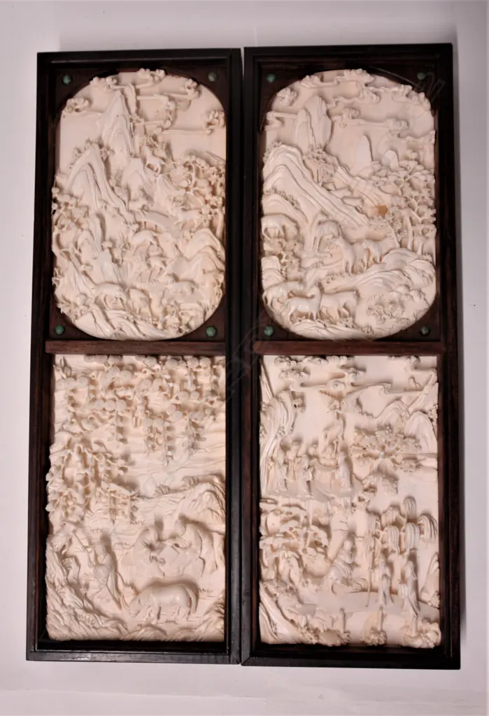 An extremely rare set of eight Chinese ivory panels Image 1++