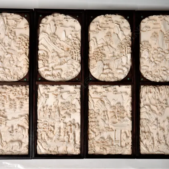 An extremely rare set of eight Chinese ivory panels