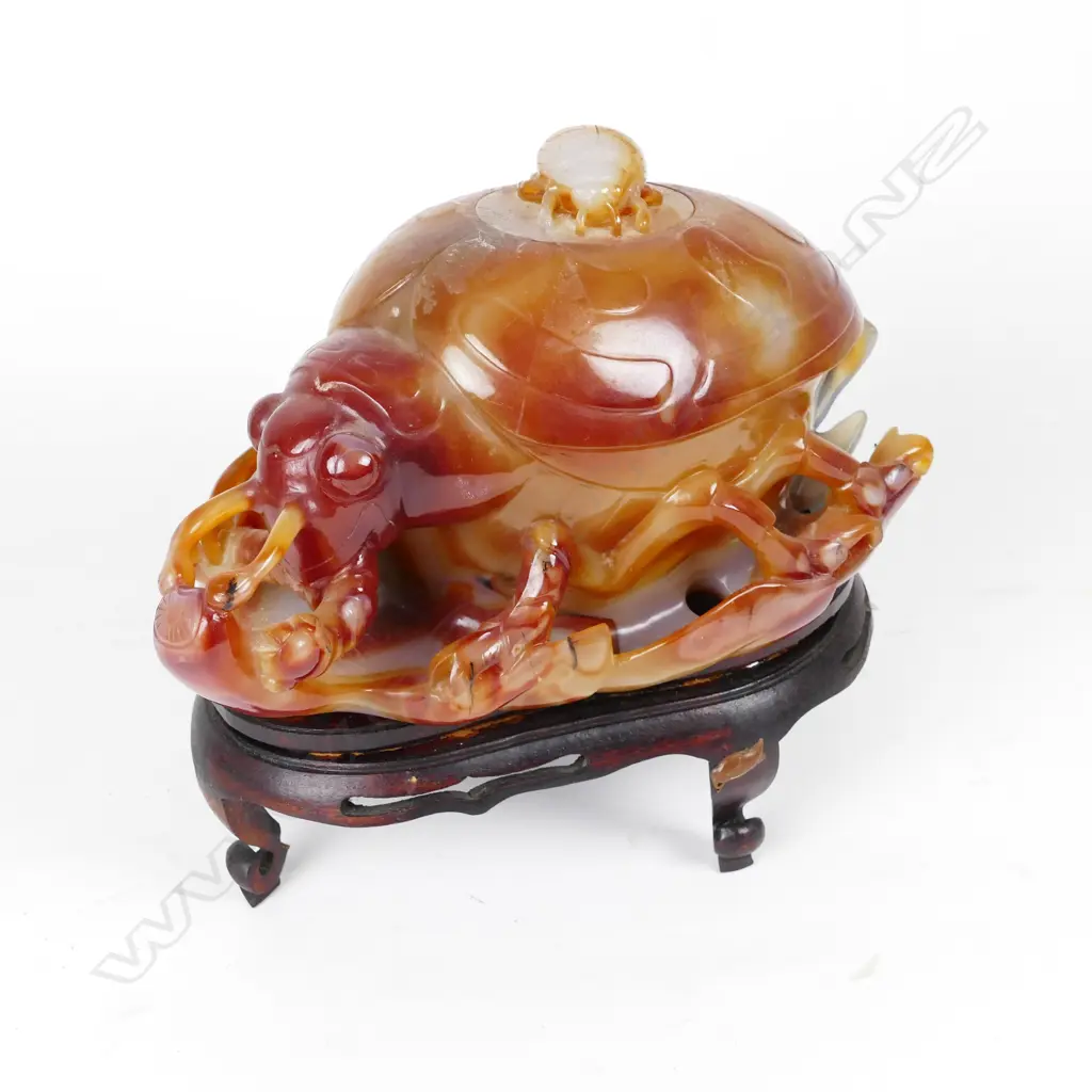 A large Chinese Kingfisher jade lobster vessel Image 1++