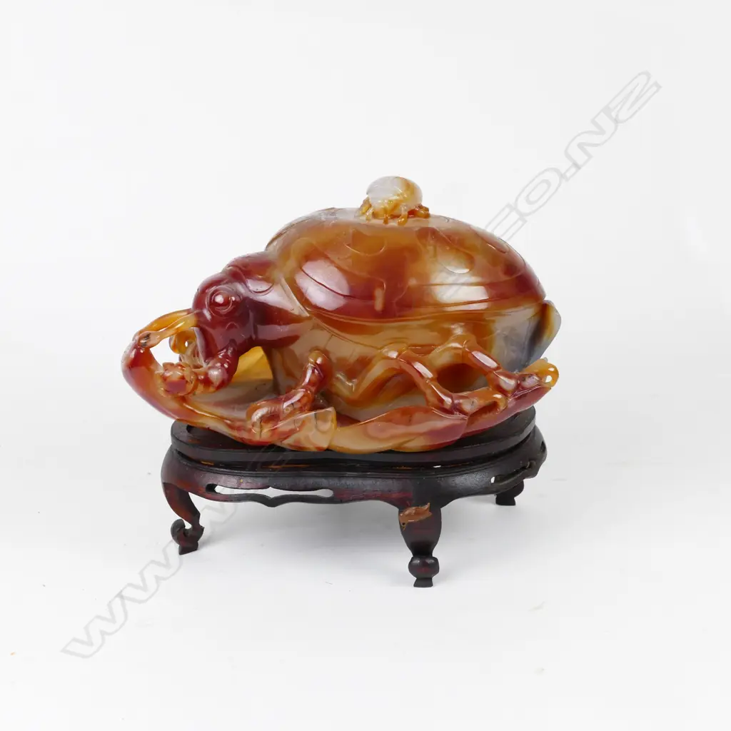 A large Chinese Kingfisher jade lobster vessel Image 1++