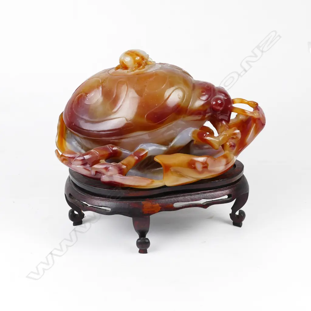 A large Chinese Kingfisher jade lobster vessel Image 1++
