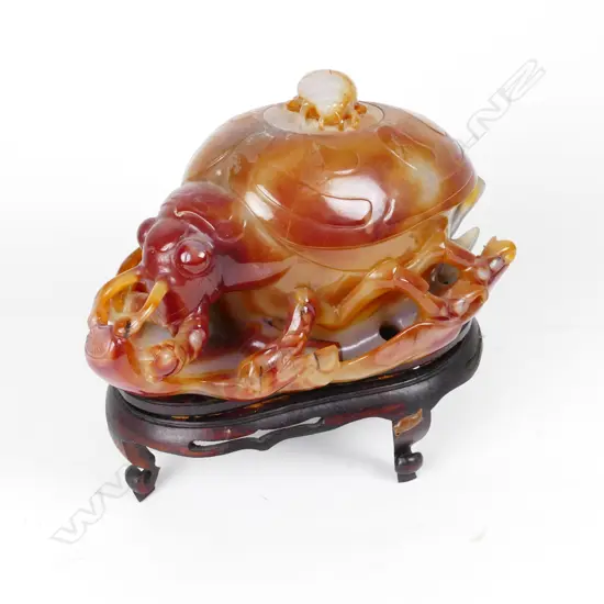 A large Chinese Kingfisher jade lobster vessel