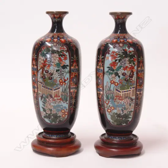 A pair of small Japanese cloisonné vases in the manner of Hayashi Kodenji