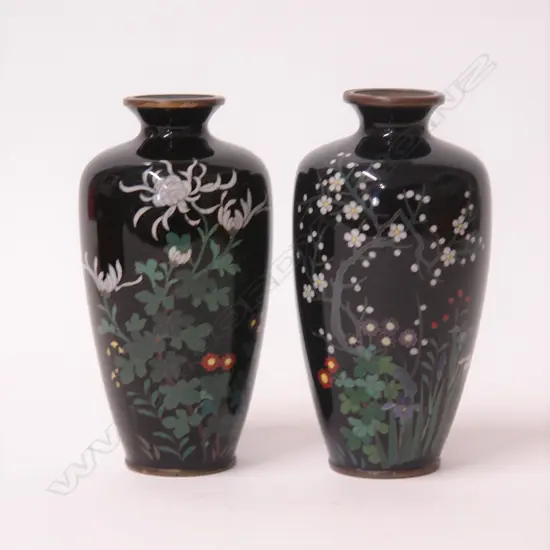 A pair of small Japanese cloisonné vases