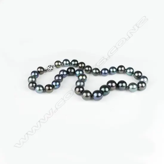 A single strand Tahitian black pearl necklace
