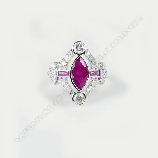 An Art Deco style 18ct. white gold ruby and diamond ring