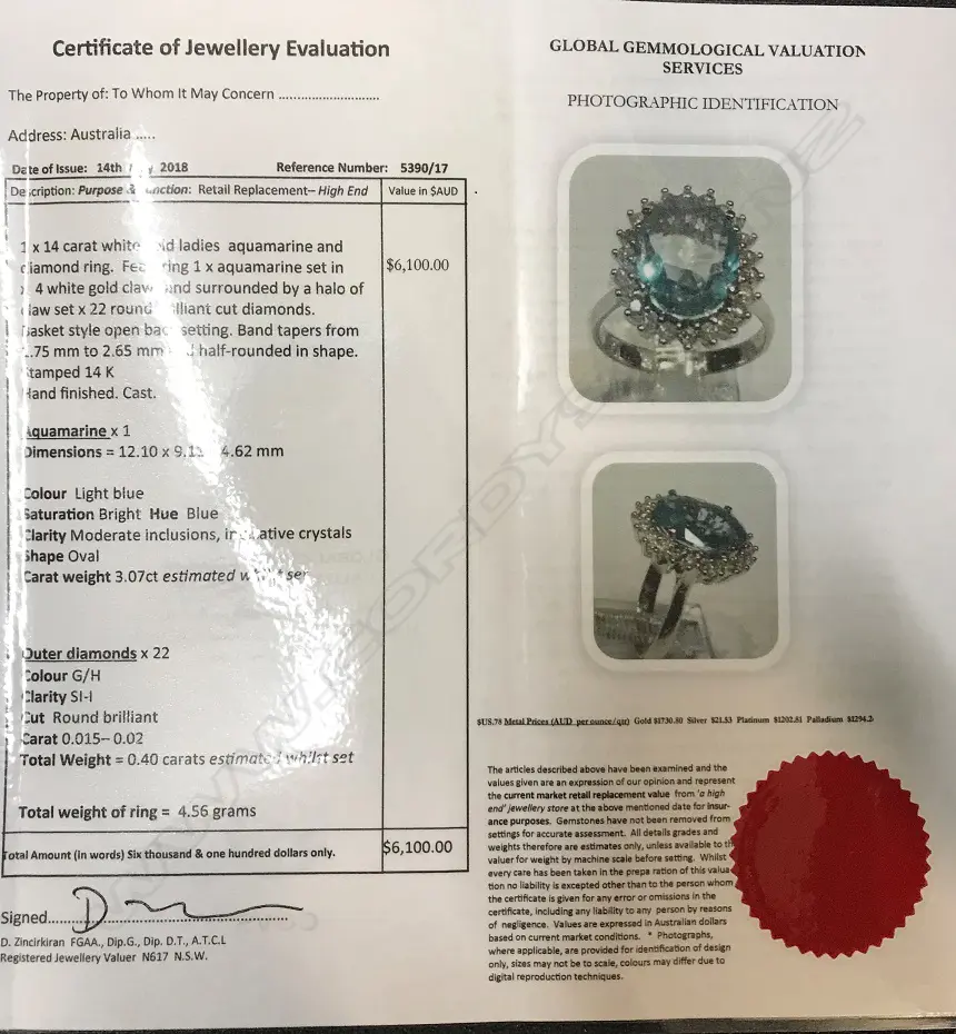 A 14ct. white gold aquamarine and diamond ring Image 1++
