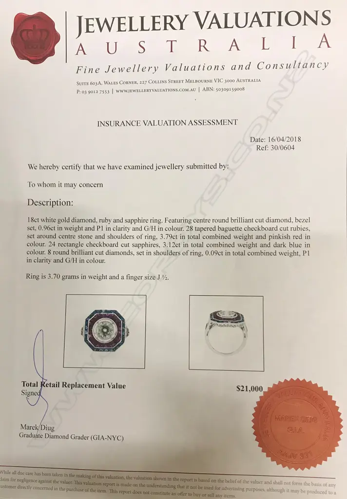An 18ct. white gold diamond ruby and sapphire ring Image 1++
