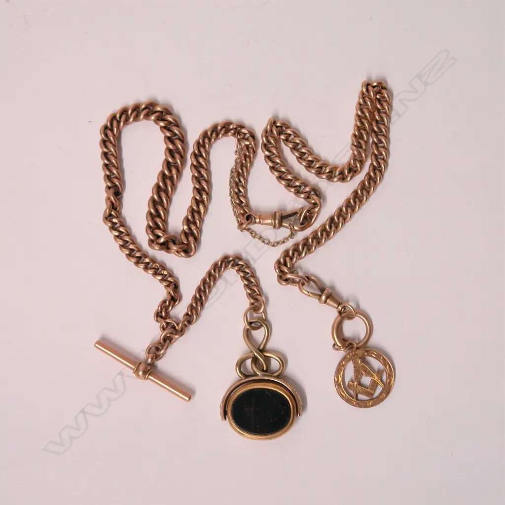 A 9ct. gold Albert chain and Masonic medallion Image 1++