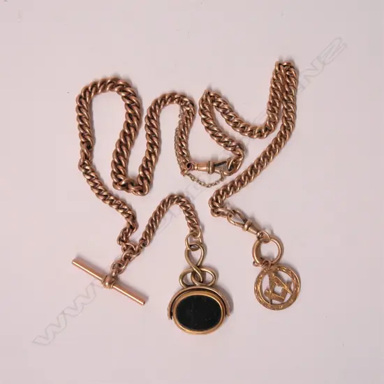 A 9ct. gold Albert chain and Masonic medallion