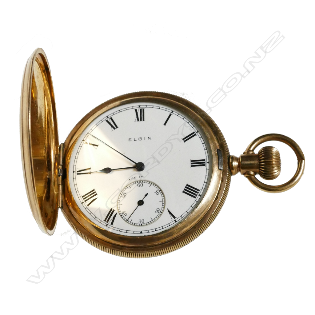 An Elgin gold plated hunter cased pocket watch Image 1++