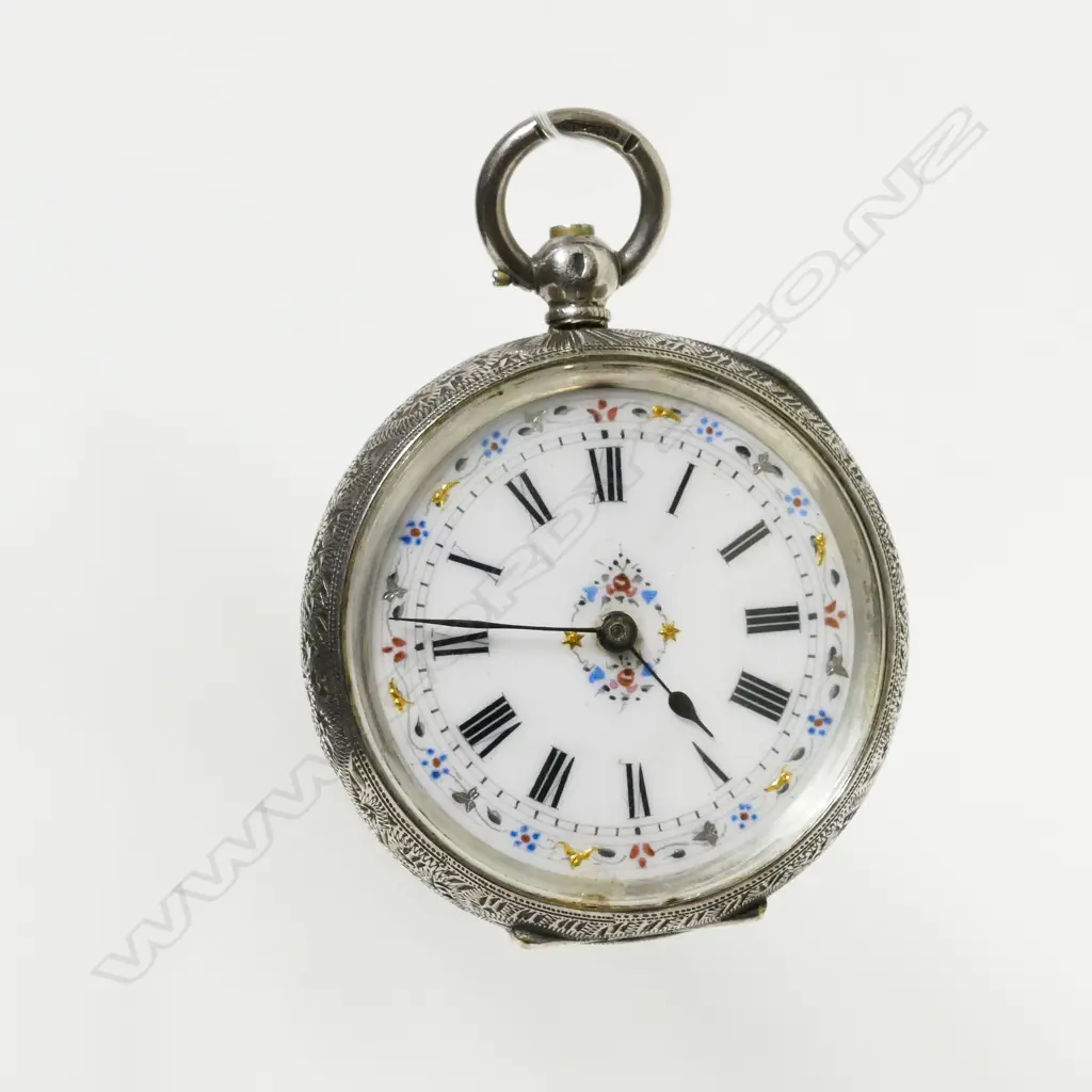 A Continental 0.935 silver cased ladies open face pocket watch Image 1++