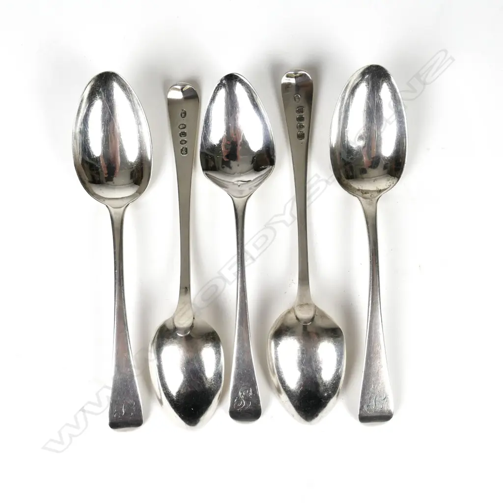 Five George III silver dessert spoons Image 1++