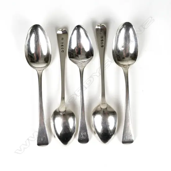 Five George III silver dessert spoons