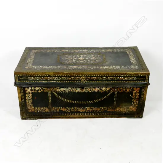 A Georgian brass-bound and leather travel trunk