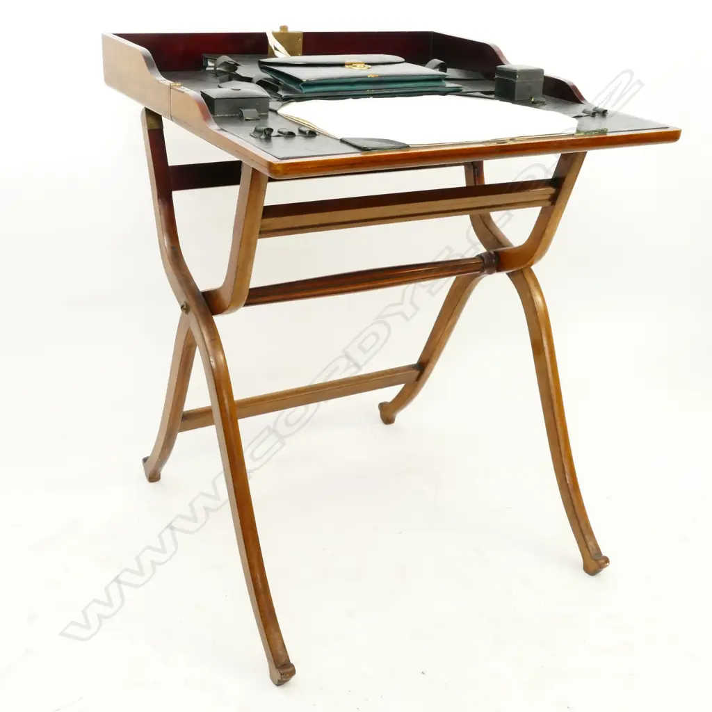 An 19thC mahogany campaign desk Image 1++
